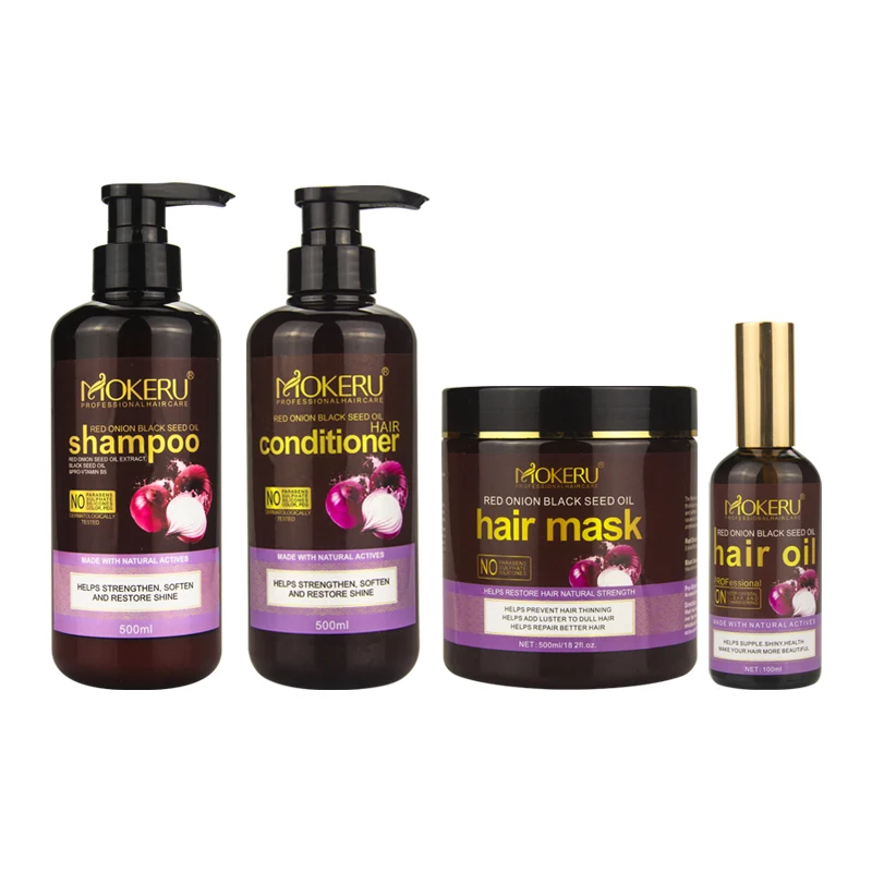 Mokeru Wholesale Price Private Label Red Onion Black Seed Oil Shampoo and Conditioner Hair Care Set Deep Nourishing Shampoo