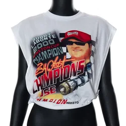 Wholesale Ladies Letter Print Crew Neck Tshirt Hollow Out Letter Print Loose Tops Fashion Sleeveless Crop Top For Women