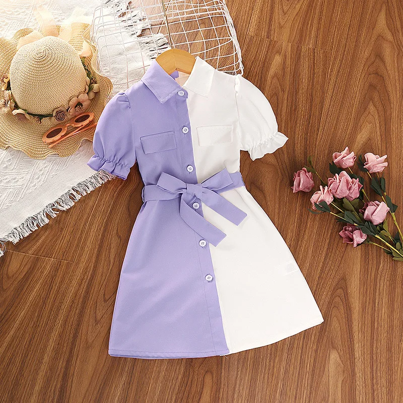 2024 New Design Long Sleeve Kids Dresses for Girls Baby Girls Sweet Clothing with Neck Solid Pattern Button Decoration Summer