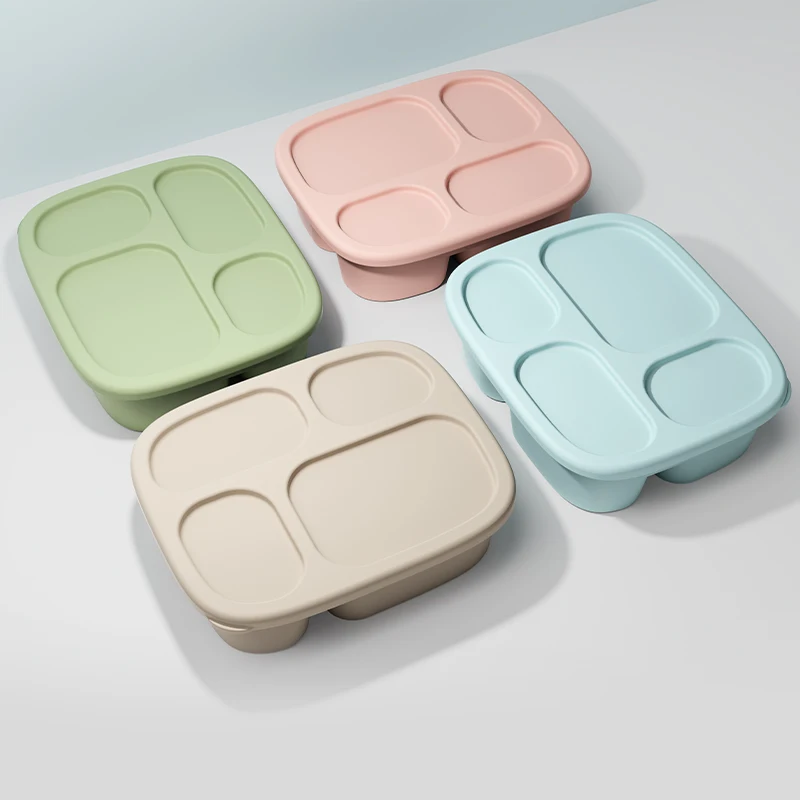 Food Grade Silicone Bento Box  Food Storage Container BPA Free Silicone Lunch Box 4 Compartment