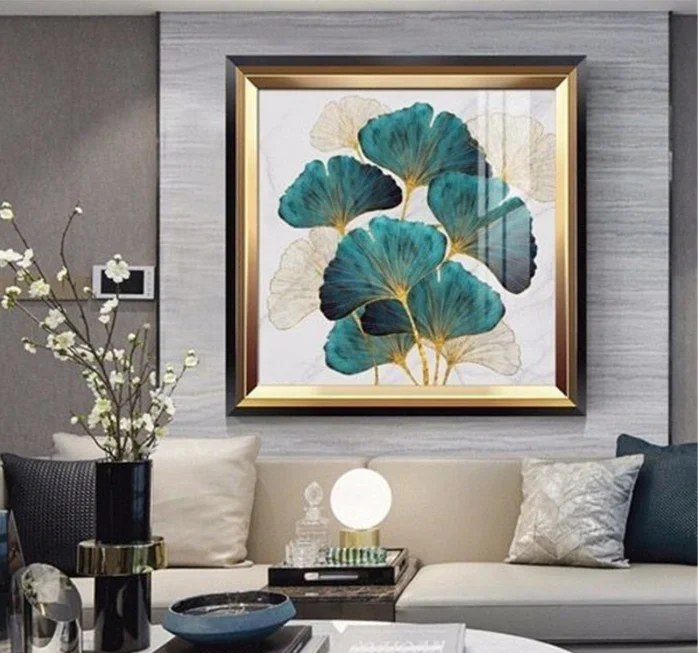 Factory direct sale 5d light luxury ginkgo leaf porch painting wall painting decorative crystal porcelain painting