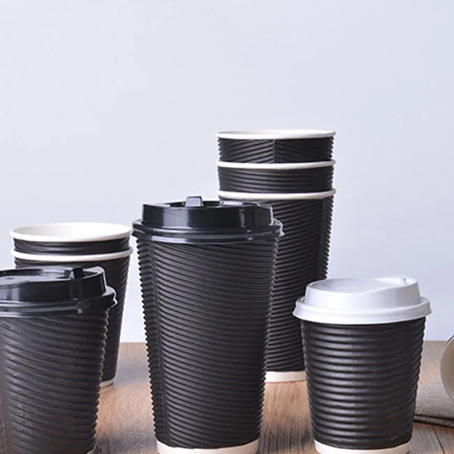 8 12 16 oz  1000 pcs Customized PLA double wall material paper coffee cups with plastic lid