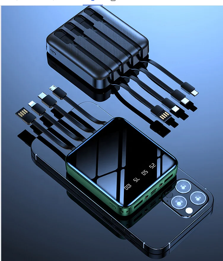 mirror power bank with flashlight led 10000 mah powerbank mini pawar bank battery 20000 mah 3 in 1 power bank with cables