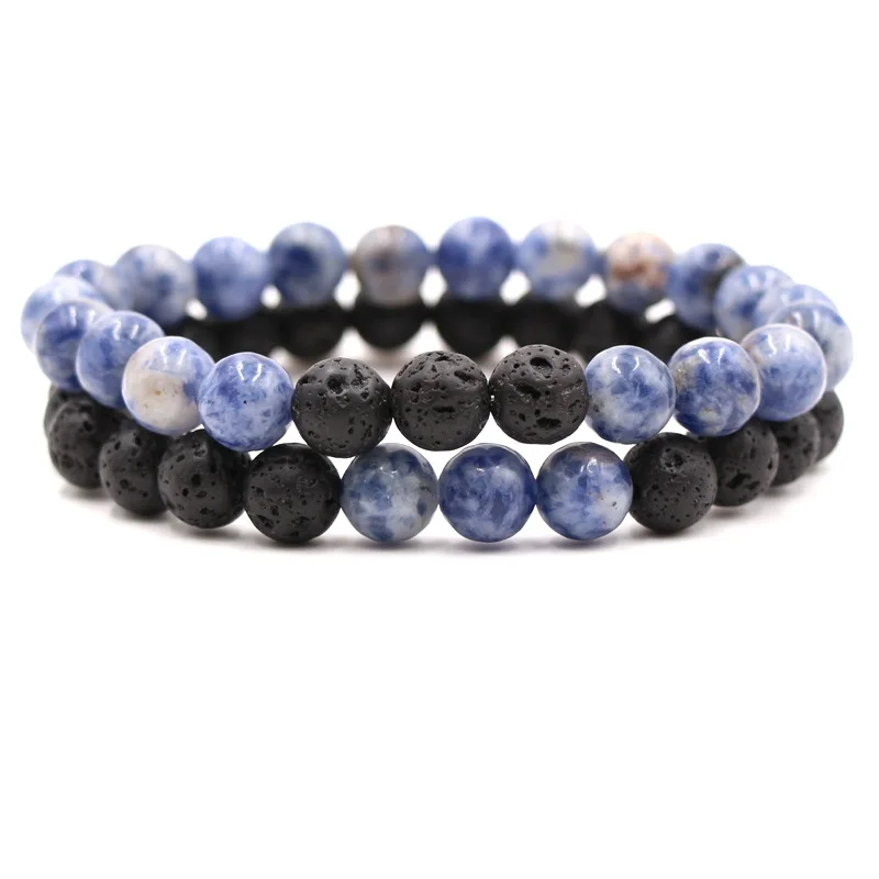 Fashion Distance Couples Matching Relationship Bracelet 8 mm Lava Rock Natural Stone Beaded Bracelets for Men Women