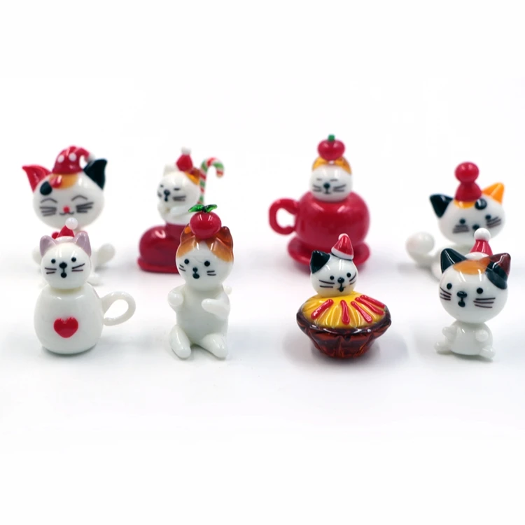 2021 New Arrival Customized  Murano Lampwork Art Glass Christmas Cat Animal Figurine