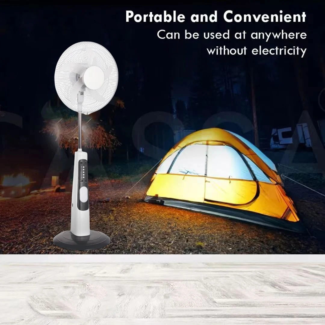 16 inches AC 110-240V solar standing fan rechargeable tower fan with solar panel and led bulb with remote control