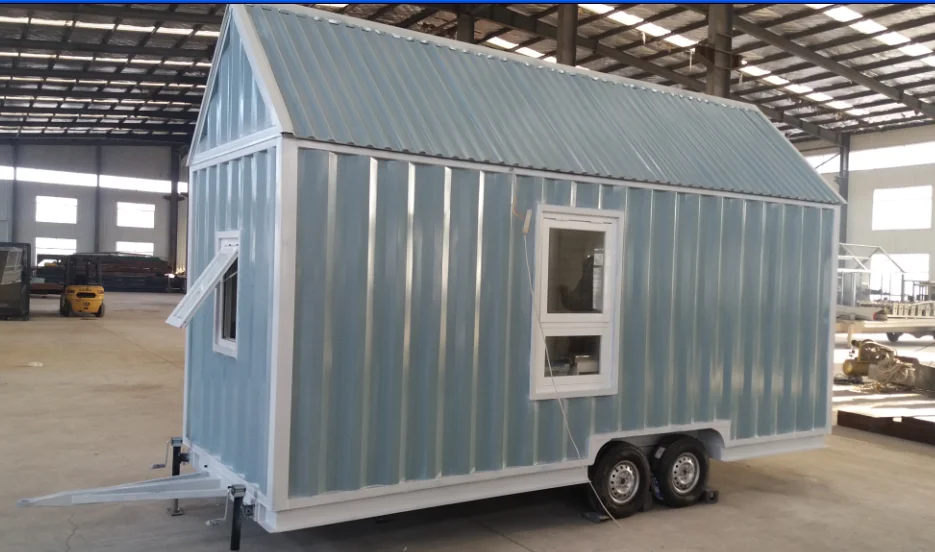 Low cost mobile used foldable modular durable garden metal wood glass prefab tiny house on wheels