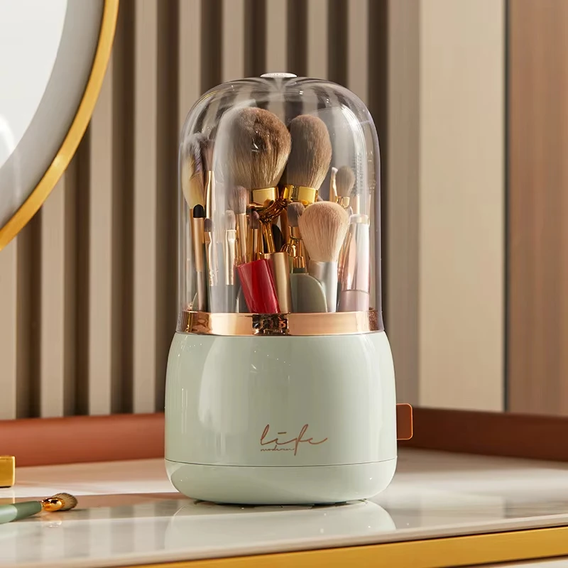 Household Good Wholesale Desktop Makeup Brush Storage Bucket Pen Holder Transparent Acrylic Box Rotating Cosmetic Storage Box