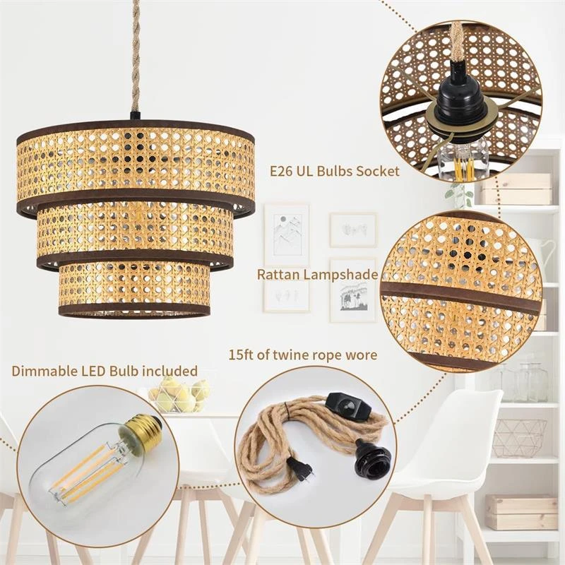 Декоративная плетеная ротанговая лампа