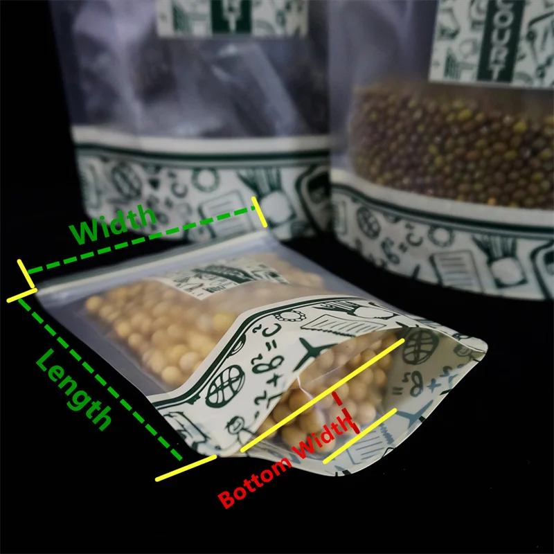 Resealing Bag Matte Transparent Stand Up Zip Lock Bags With Green Printed Plastic Pouch Zipper Grip Seal Beef Jerky Pack