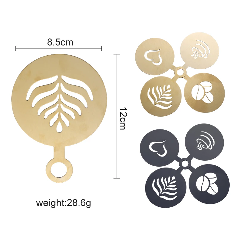 Fancy creative custom 4-piece coffee drawing pattern tool stainless steel coffee drawing mould set for home coffee shop