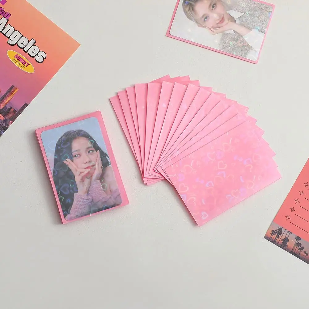 Laser Flashing Heart Kpop Photocard Sleeves Holographic Clear Card Sleeves Card Protector Fit Sleeves Star Photo