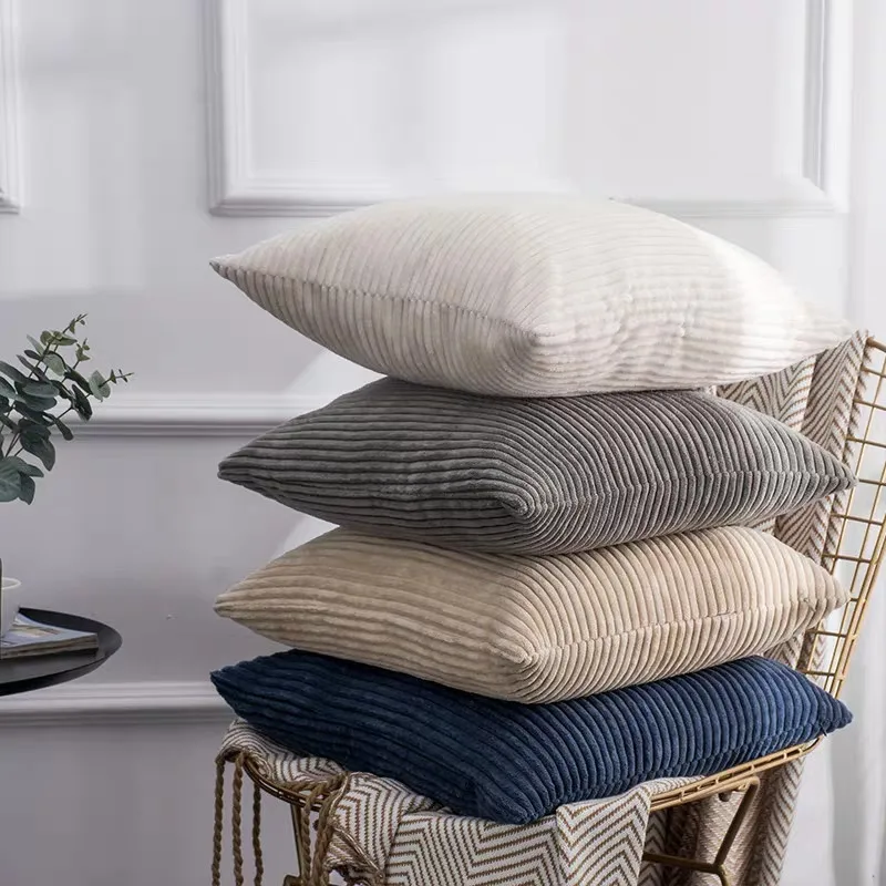 Amity  Soft Solid  Corduroy Square Throw Pillow Covers Striped Corduroy Cushion Covers Home Decorative For Sofa Couch
