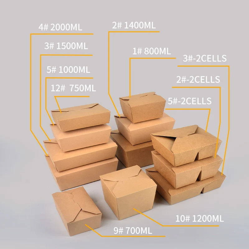 Hot Selling Recycled Brown Kraft Paper Food Grade Packaging Box  Salad Sandwich Takeaway Food Lunch Box  800ml