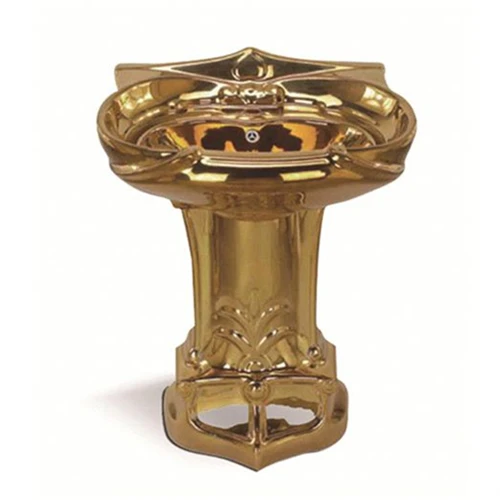 Ceramic golden pedestal wash basin for wc bathroom gold basin