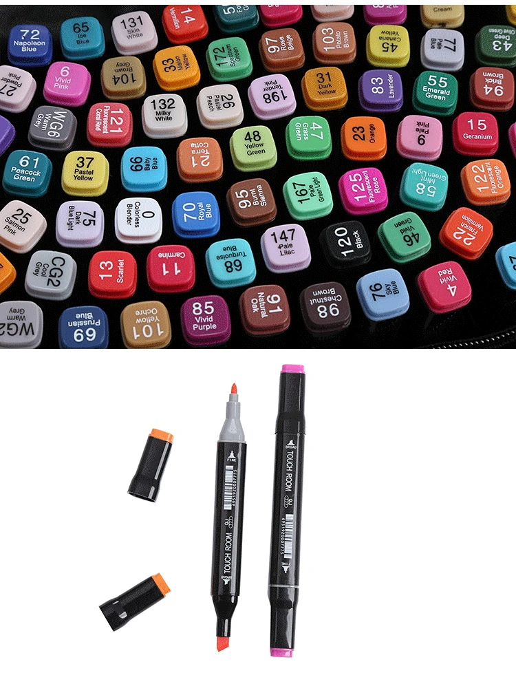 Different Colors Alcohol- Based Tip Dual Brush Marker Pen For Painting Coloring Sketching and Drawing