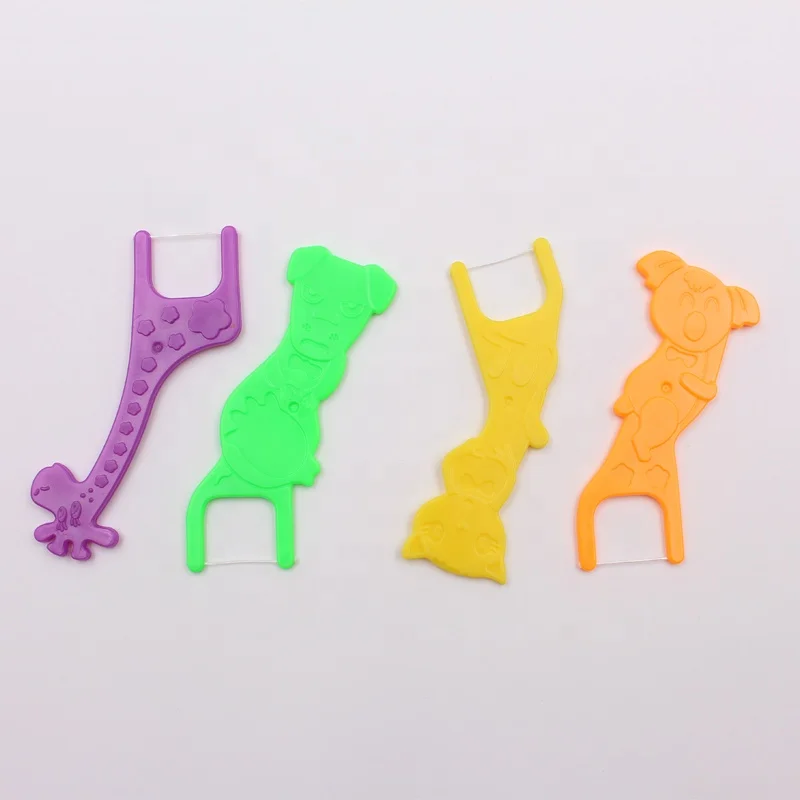 
Land Animal Dog/bear/giraffe/cola Shape Colored Kids Dental Floss Picks/Flossers with Flavor 