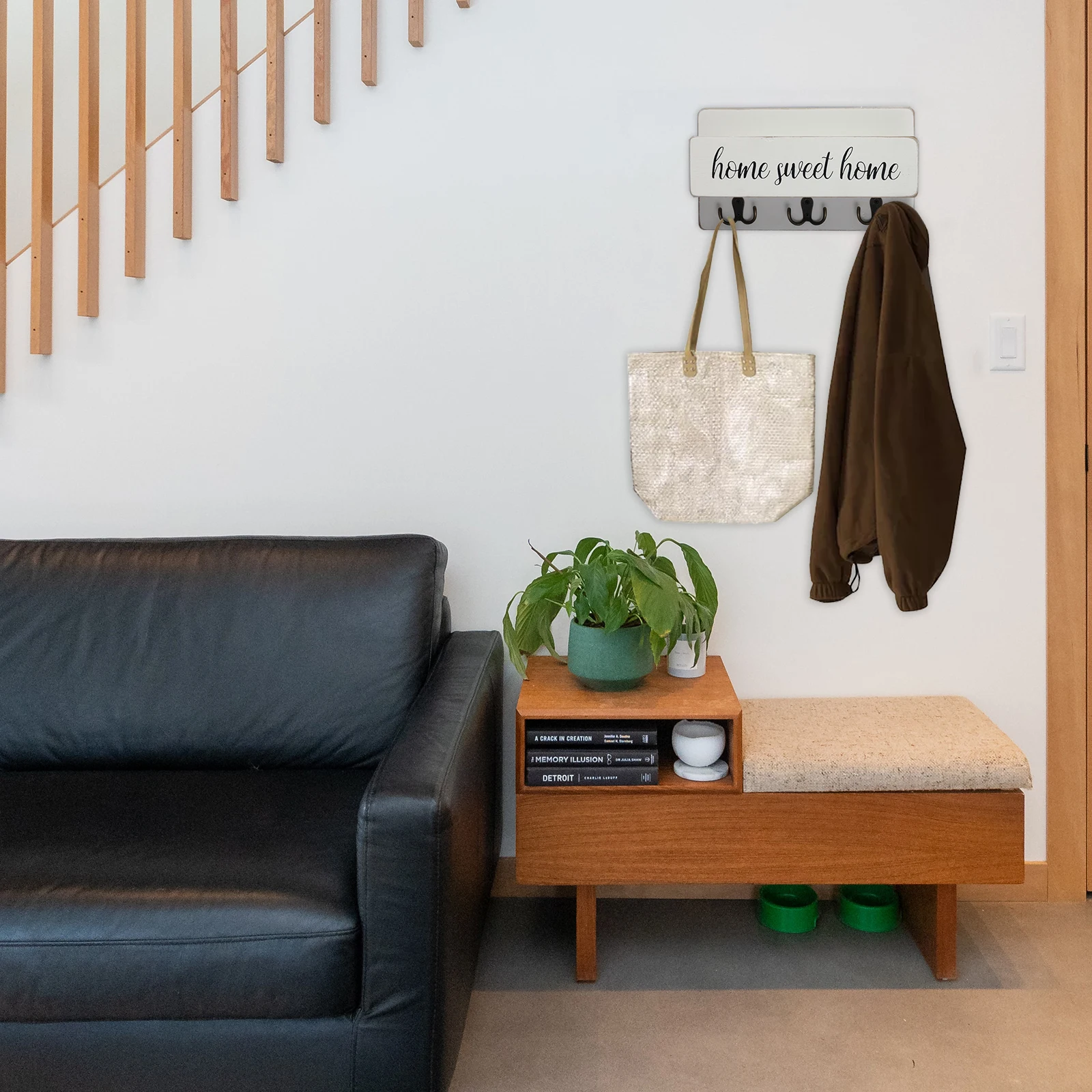 Wooden Mail And Key Holder For Wall Decorative,Rustic Home Decor Wall Mounted Mail Organizer With 3 Double Key Hooks Wall Decor