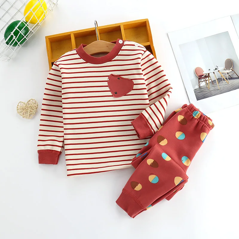 
Autumn/Winter Children Cotton Retro Super Soft Underwear Set Children Plus Plush And Thickened Hot Style Cartoon Set 