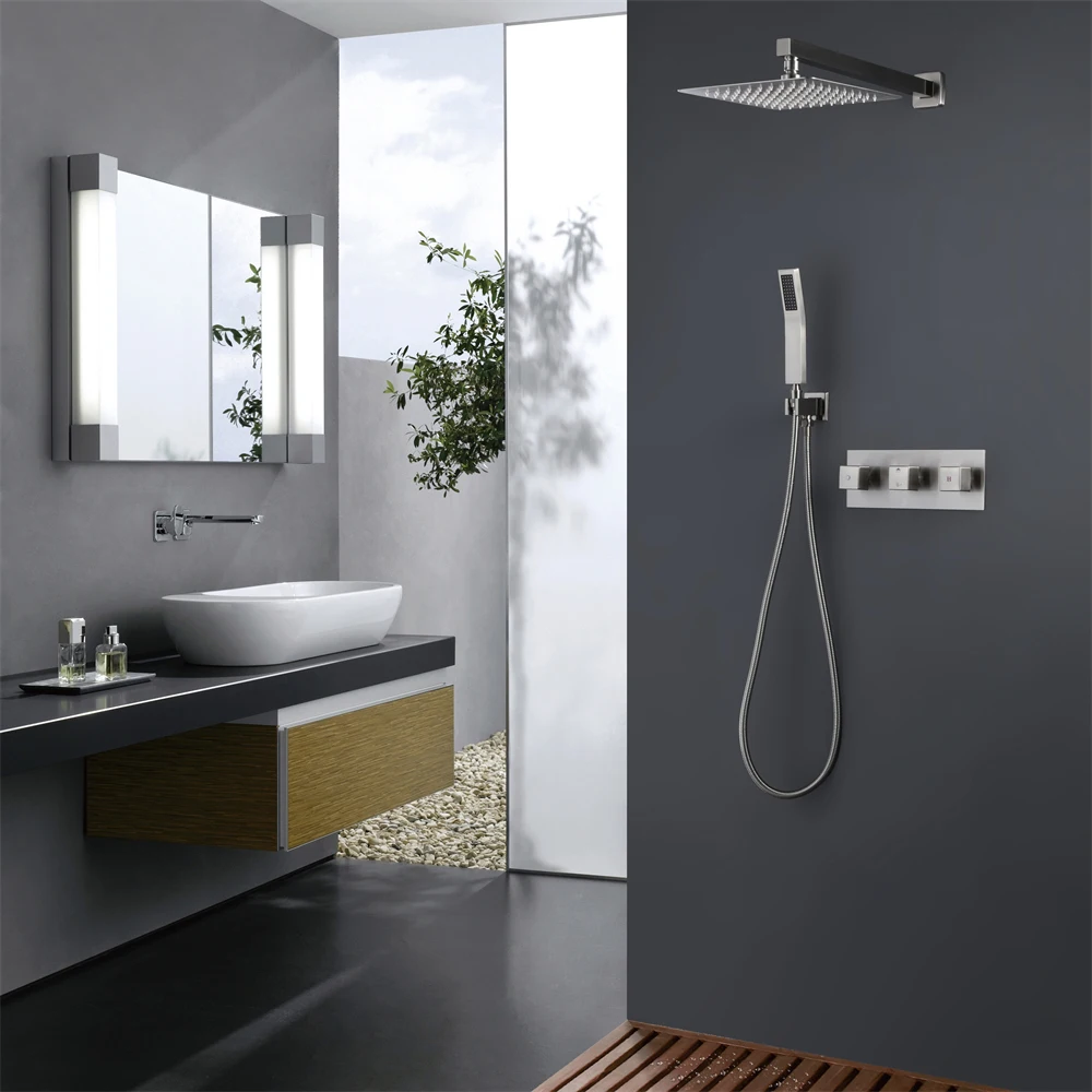 Modern Design Wall Mounted Concealed Brushed Nickel Brass Shower Mixer Faucet With ABS Shower head