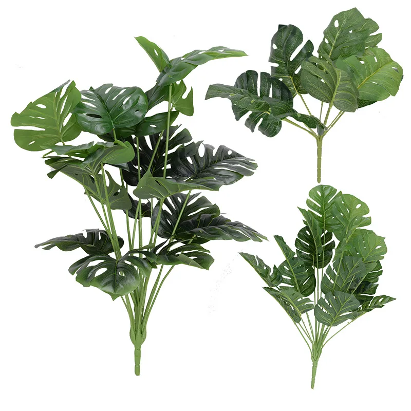 Turtle Back Leaf Simulation Flower Home Decoration Green Large Plant Bonsai Pot Garden Decor Artificial Monstera Leaves