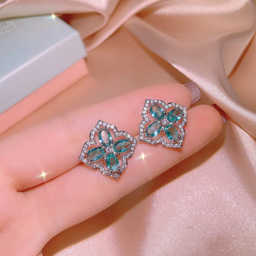 Holder earring necklace New Inlaid Cultivated Emerald Zircon Diamond Ring Earring Sterling Silver 925 Beautiful Necklace