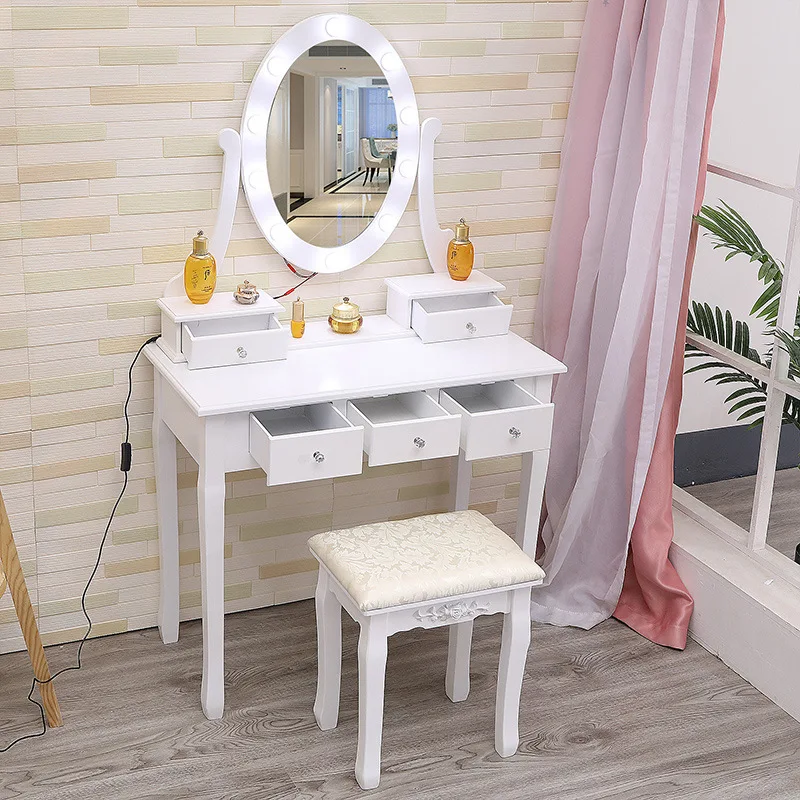 White Vanity Makeup Lighted Mirror Dressing Table Modern Bedroom Furniture Designs Designs Wooden Customized Custom Standing MDF