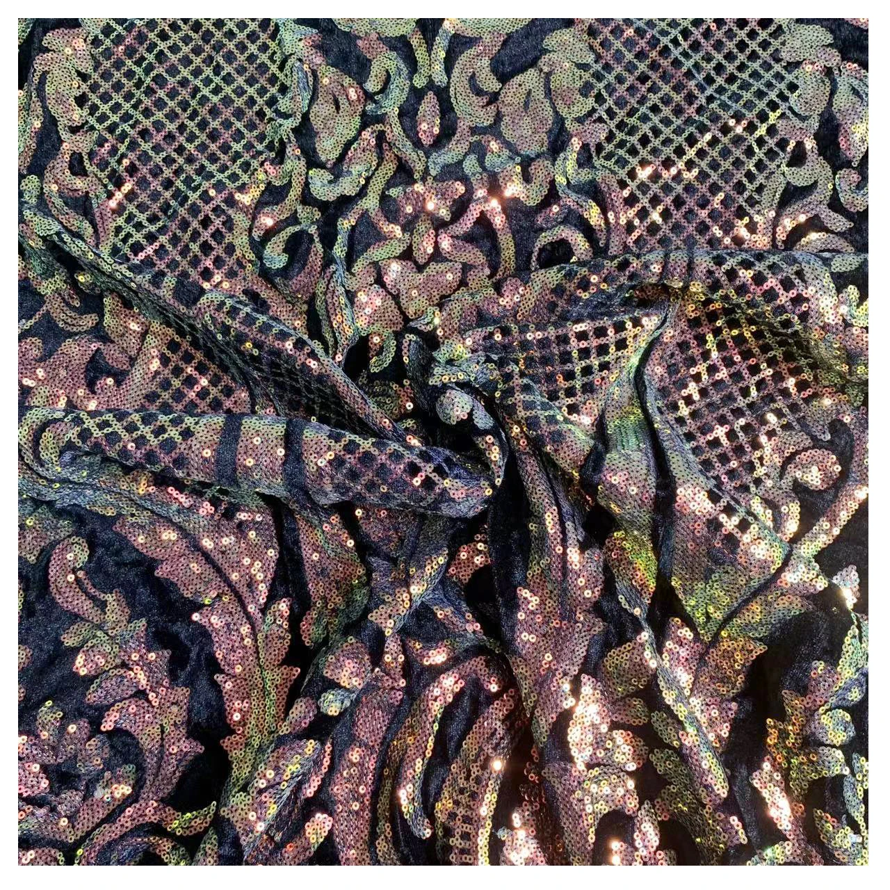 Hot Sale french mesh net sequins embroidery lace fabric  gold lace fabrics sequins for dress