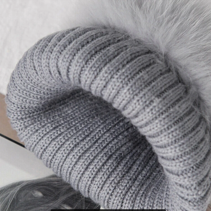 women fashion knit real fox fur hats genuine fox fur hat for ladies