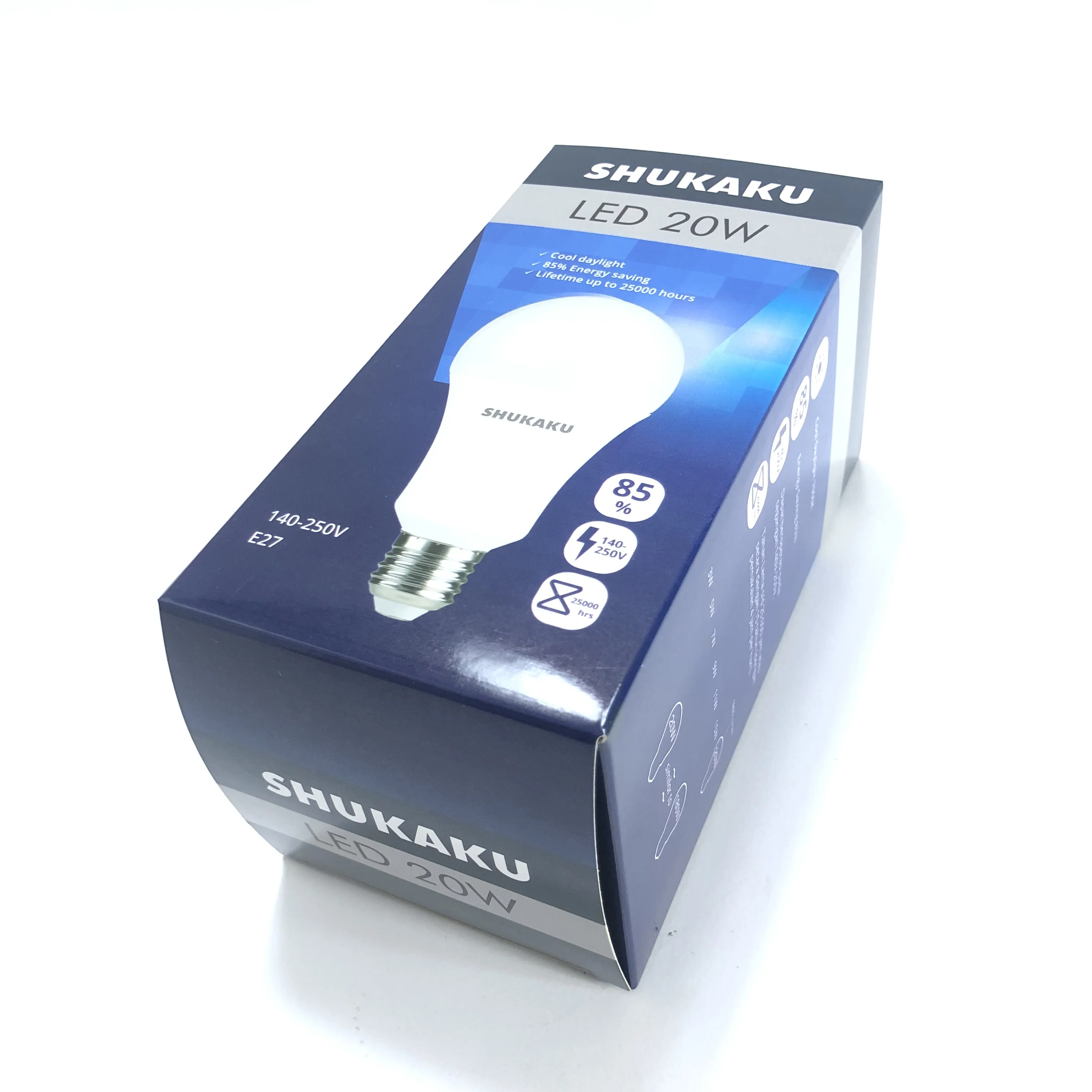 20W Art paper blue light bulb glossy lamination box easy shipping easy making