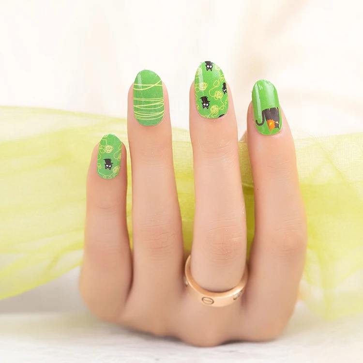 Halloween glow in dark cat pattern 100% real nail polish strips nail wraps
