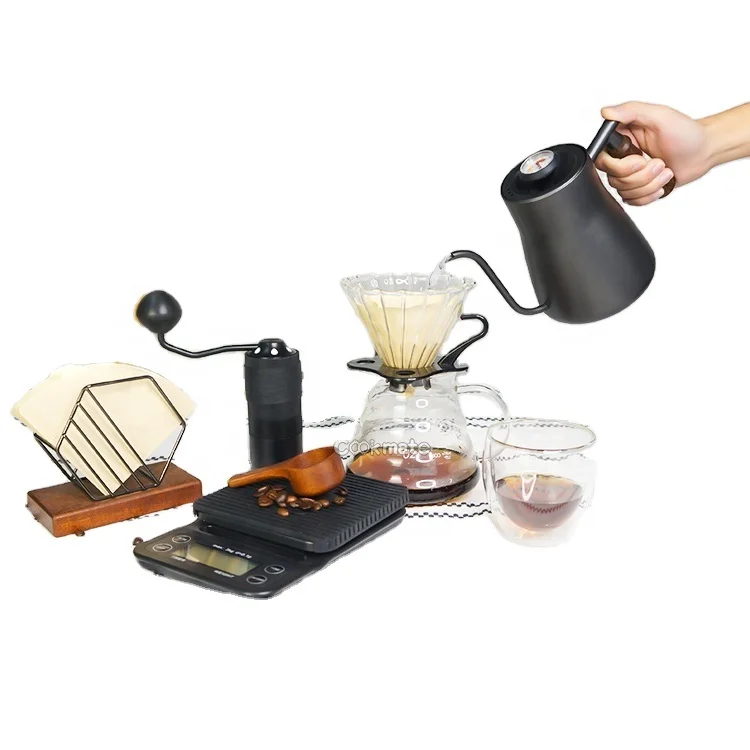 laminated coffee kettle with thermometer 850ML, V60 Paper Coffee Filter, dripper-Arabic Coffee pour set