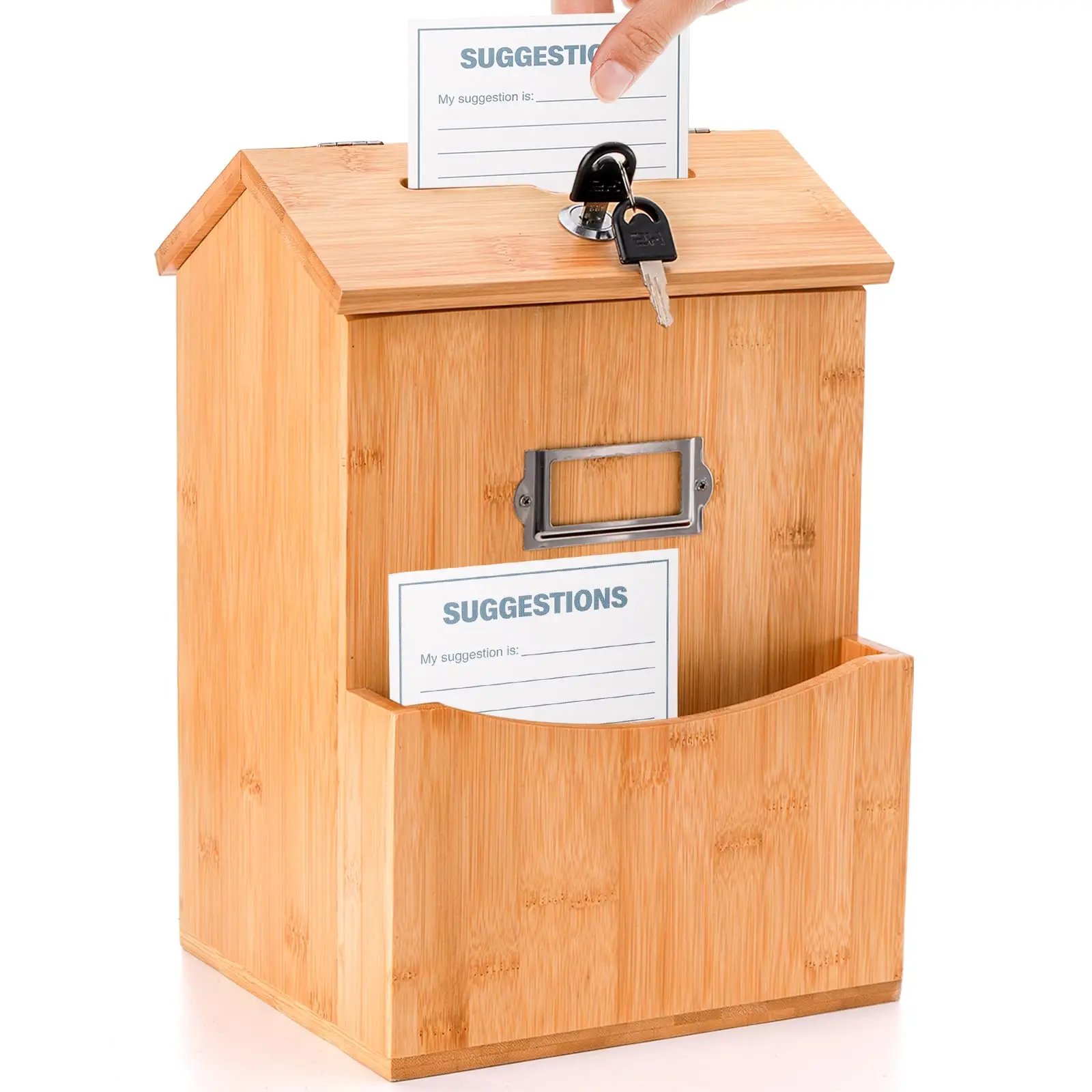 Wall Mounted or Desktop Used Bamboo Suggestion Collection Box Ballot Comment Box Donation Box