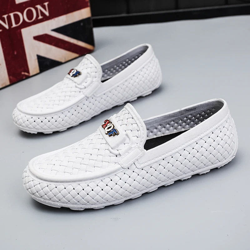 Fashion Men Casual Shoes Slip-on Loafers Peas Shoes Men Flat Casual Lazy Sneakers Version Breathable Weaving Mans Driving Shoes