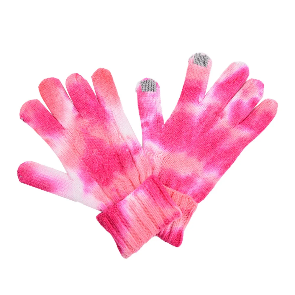 Зимние теплые плотные перчатки Tie -Dye для сенсорного экрана женские кашемировые шерстяные вязаные однотонные варежки мобильного телефона