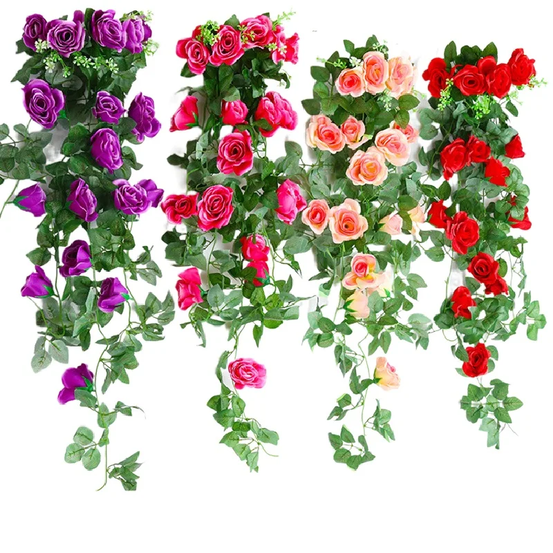 Artificial flower wisteria hanging basket simulated violet rose wall hanging wedding home decoration fake flower vine