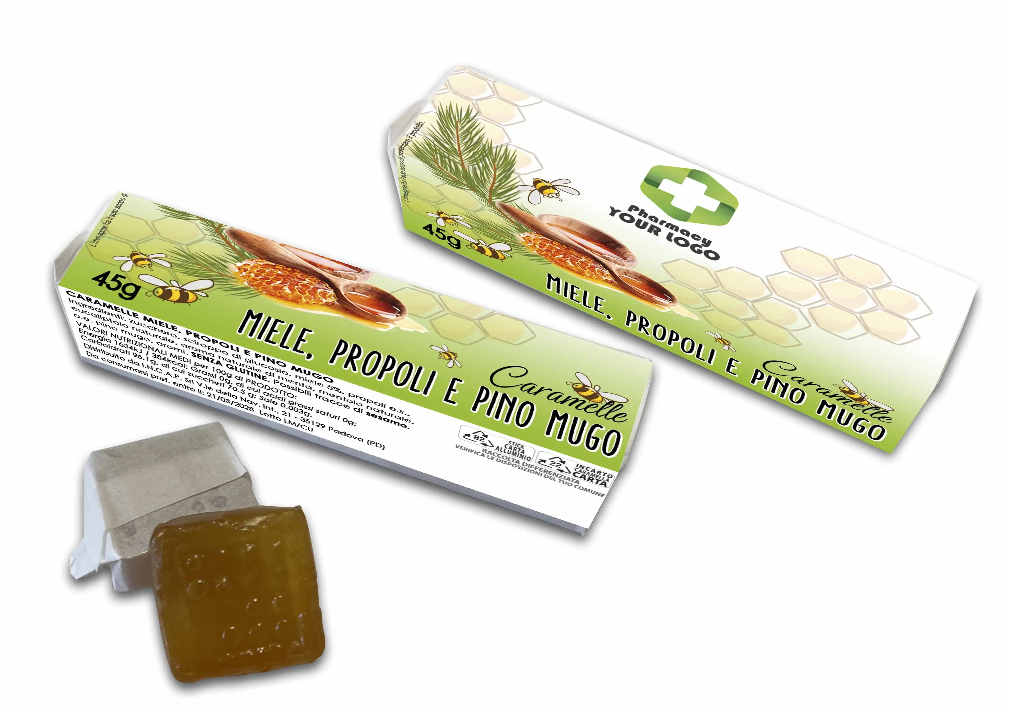 Premium Hard Sweet Italian Sweet Bees Honey Italian Incap Customizable Stick For Pharmacy With Honey Candy 40G In Candy Box
