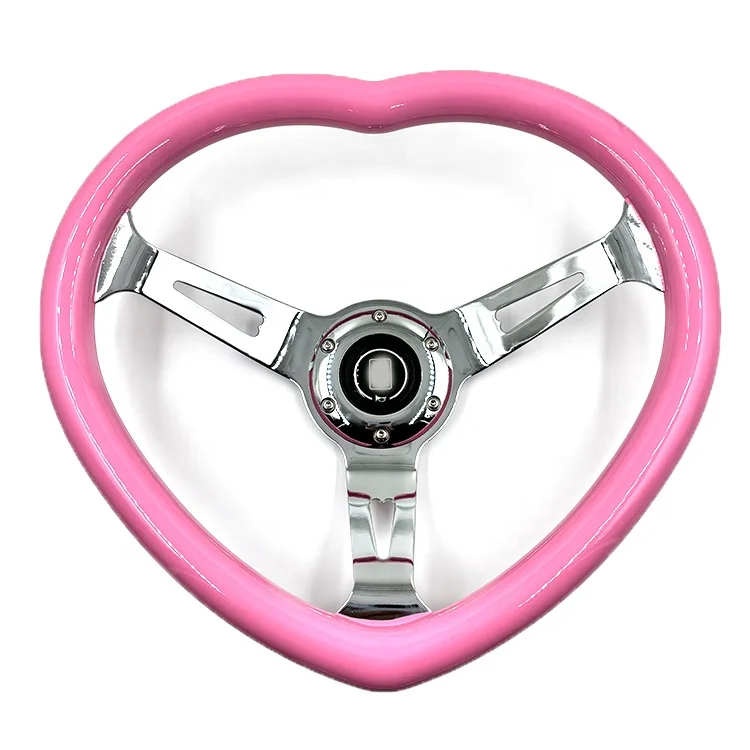 TIYPEOR universal heart-shaped pink girl chrome plated three spoke JDM go kart heart-shaped steering wheel
