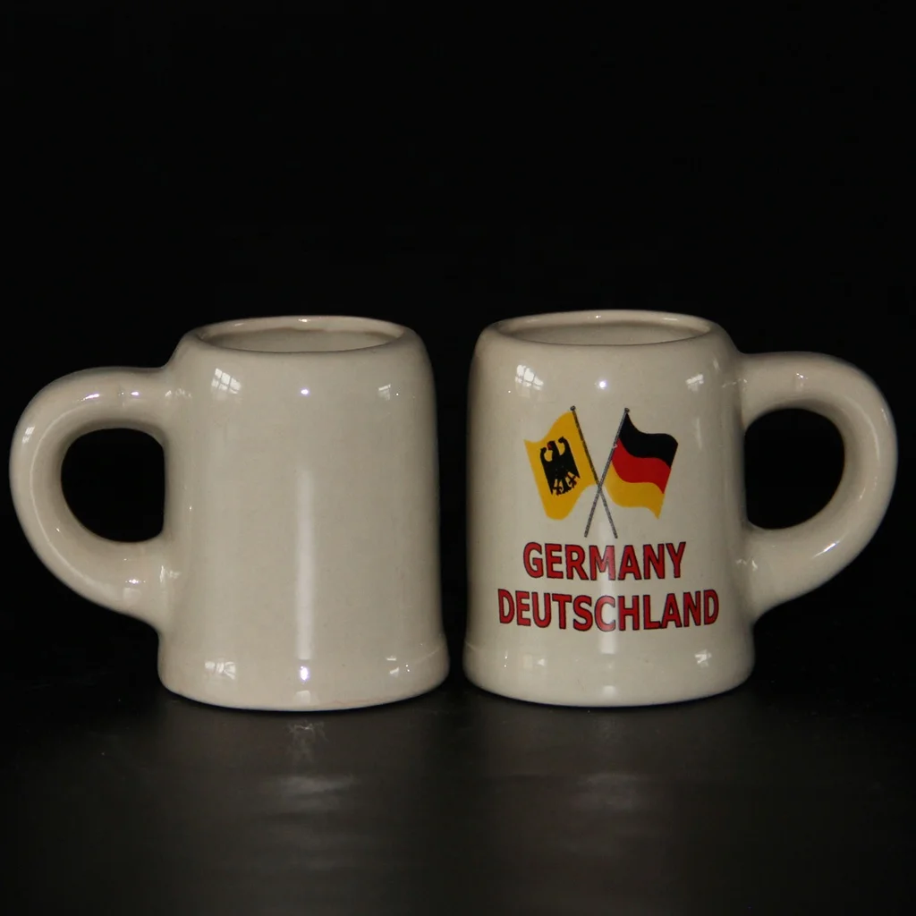Custom printed Germany stoneware beer cup 30ml ceramic beer stein with logo