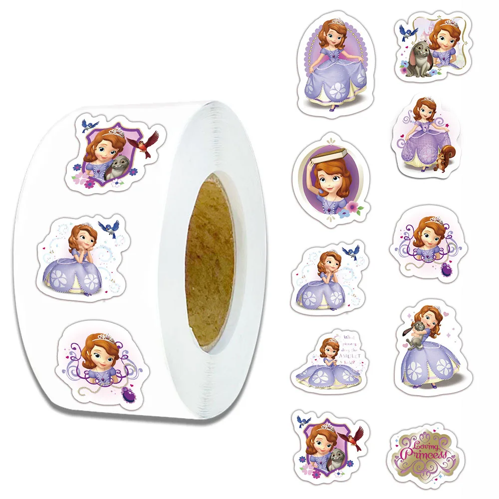 500 Sheets/roll of Cartoon Princess Sofia Stickers Adhesive Tape DIY Decoration Envelope Sealing Stickers