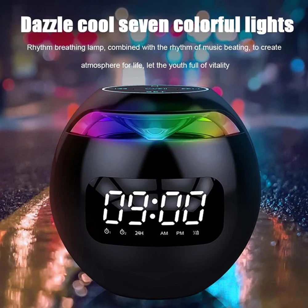 Mini Ball portable speaker Color light Alarm clock BT 3D Stereo Bass speaker with LED time screen speaker HD sound