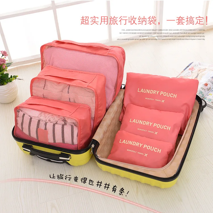 Low MOQ 6 pcs polyester compression luggage organizers bag for travel personal packing cubes wholesale travel bag organizer sets