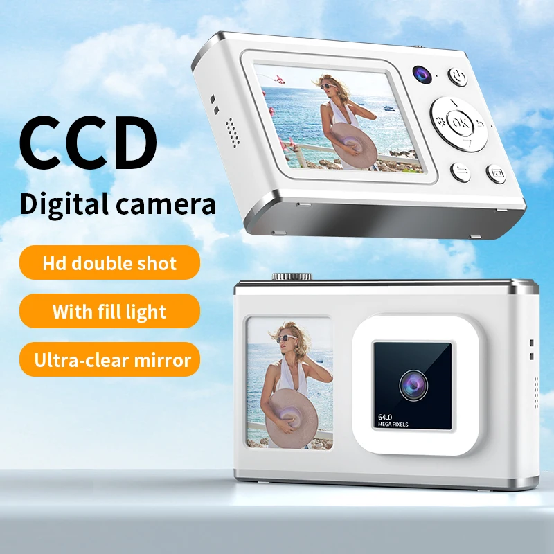 CCD New Design Double Lens 2.4' TFT Color Display Video Digital Camera with Dual Display Student Digital Still Compact Camera