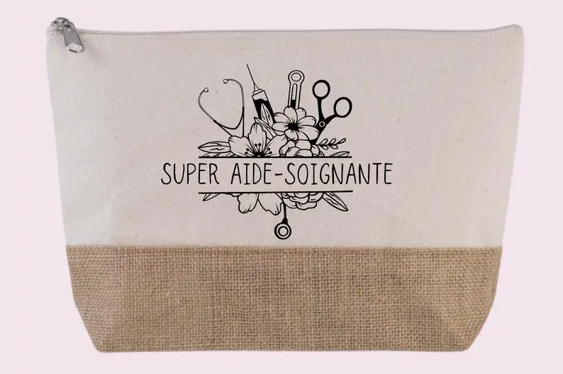 Custom Logo Wholesale Eco-friendly Canvas+ Hemp Jute Zipper Cosmetic Bag Burlap Make Up Bag