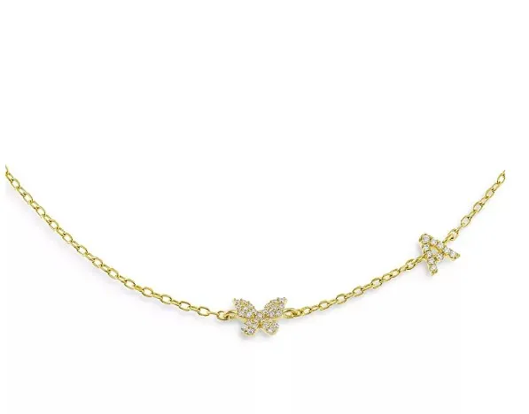 women jewelry 18k 14k gold plated chain custom initial charm choker S925 Silver butterfly pendant necklace