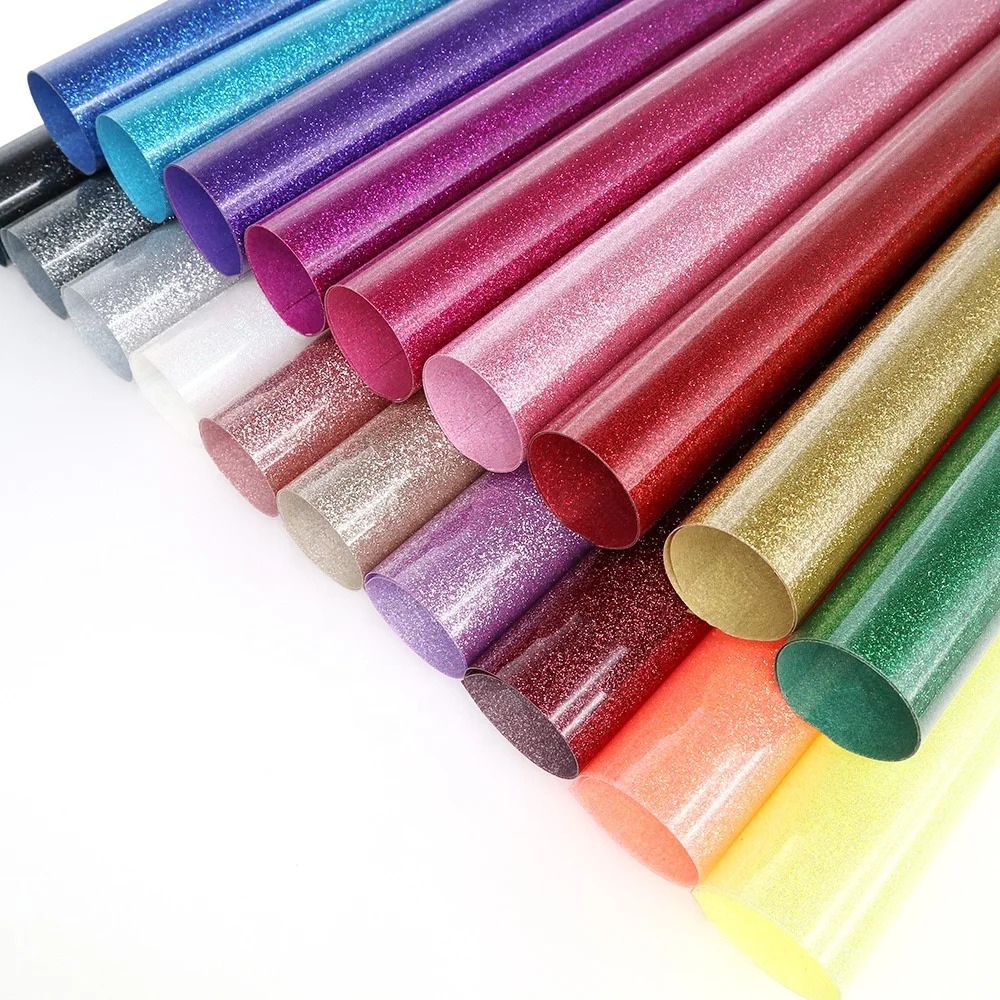 60CMx50Yard Sparkly Glitter Heat Transfer Vinyl Rolls Iron on HTV Heat Press Vinyl For Garment Clothes T-Shirt