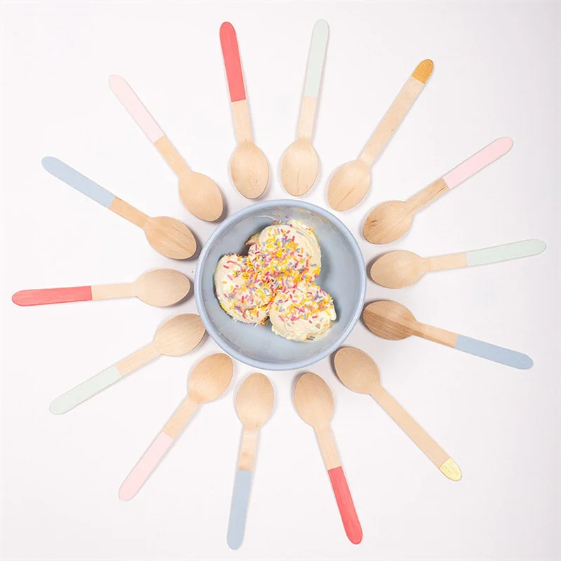 Disposable colorful wooden Dessert Spoon