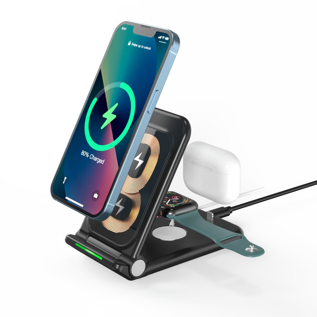 3 in 1 smart portable phone holder watch stand wireless charging station