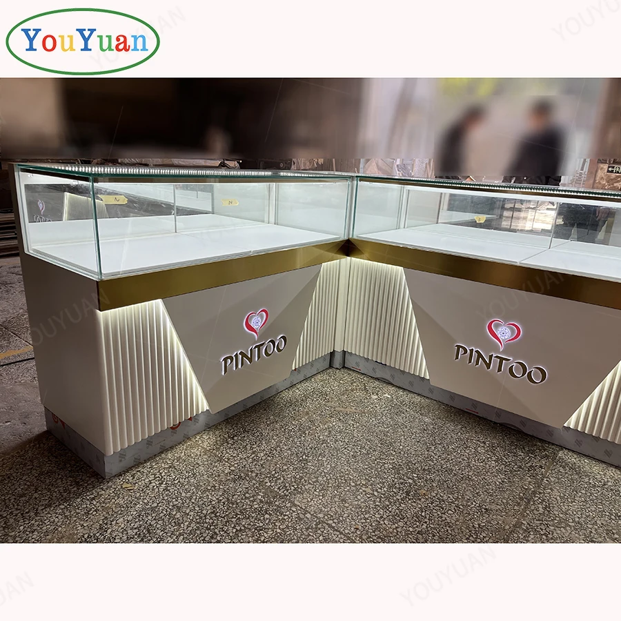 Custom jewelry display stand showcases for jewelry showcase display cabinet with mirror led lights logo jewellery kiosk showcase