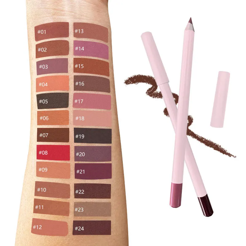 Wholesale OEM Pink Vegan Cosmetic 6pcs/kit Lip Liner Nude Brown Waterproof Lip Liner Pencil Private Label Creamy Lipliner Set